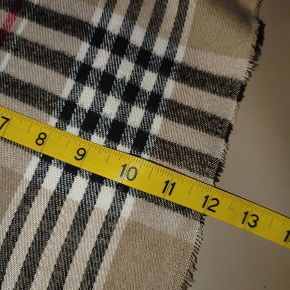 Nova Check Beige Plaid Scarf Wrap Blend Fringe 60 by 12 Classic Checkered Patter - Picture 3 of 9
